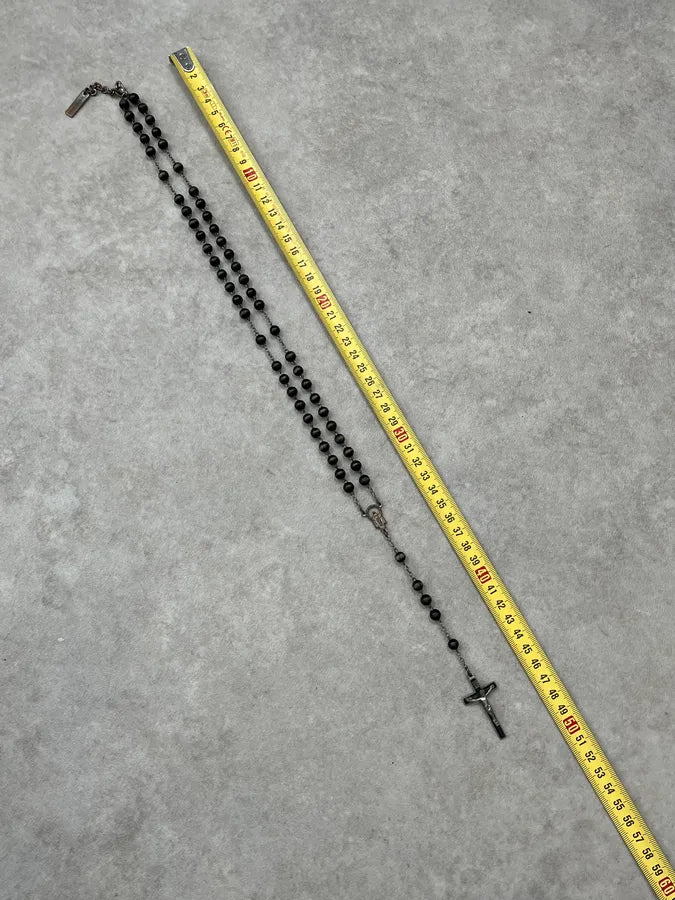 SS2003 Dolce & Gabbana Black & Brown Pearl Rosary Cross Necklace fjBCRRp 8