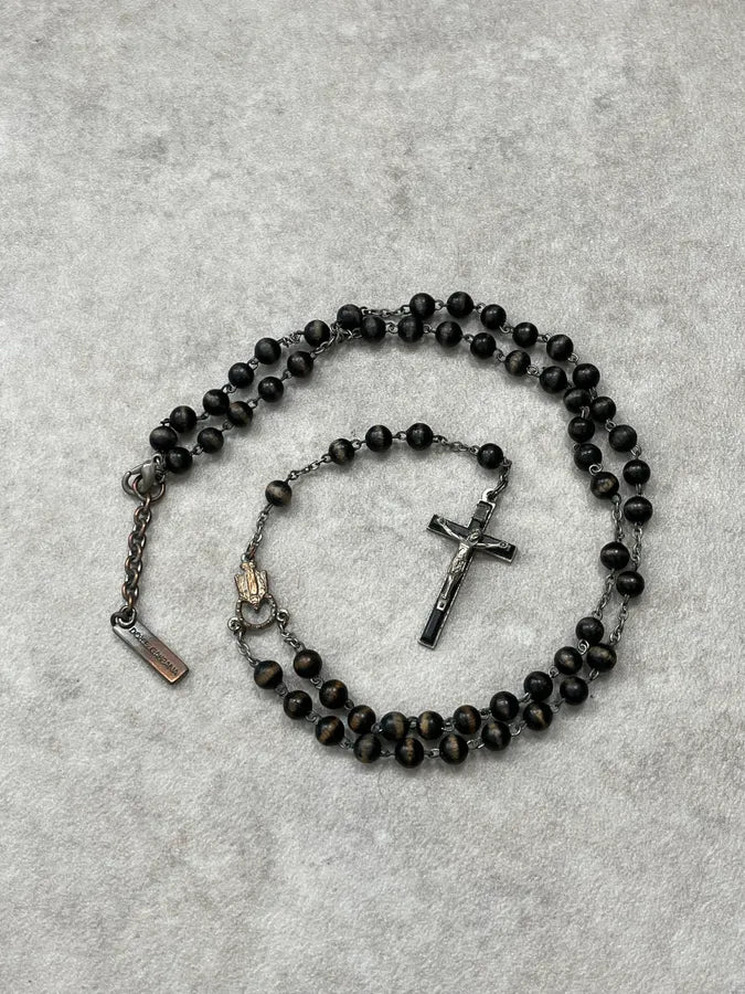 SS2003 Dolce & Gabbana Black & Brown Pearl Rosary Cross Necklace fjBCRRp 5