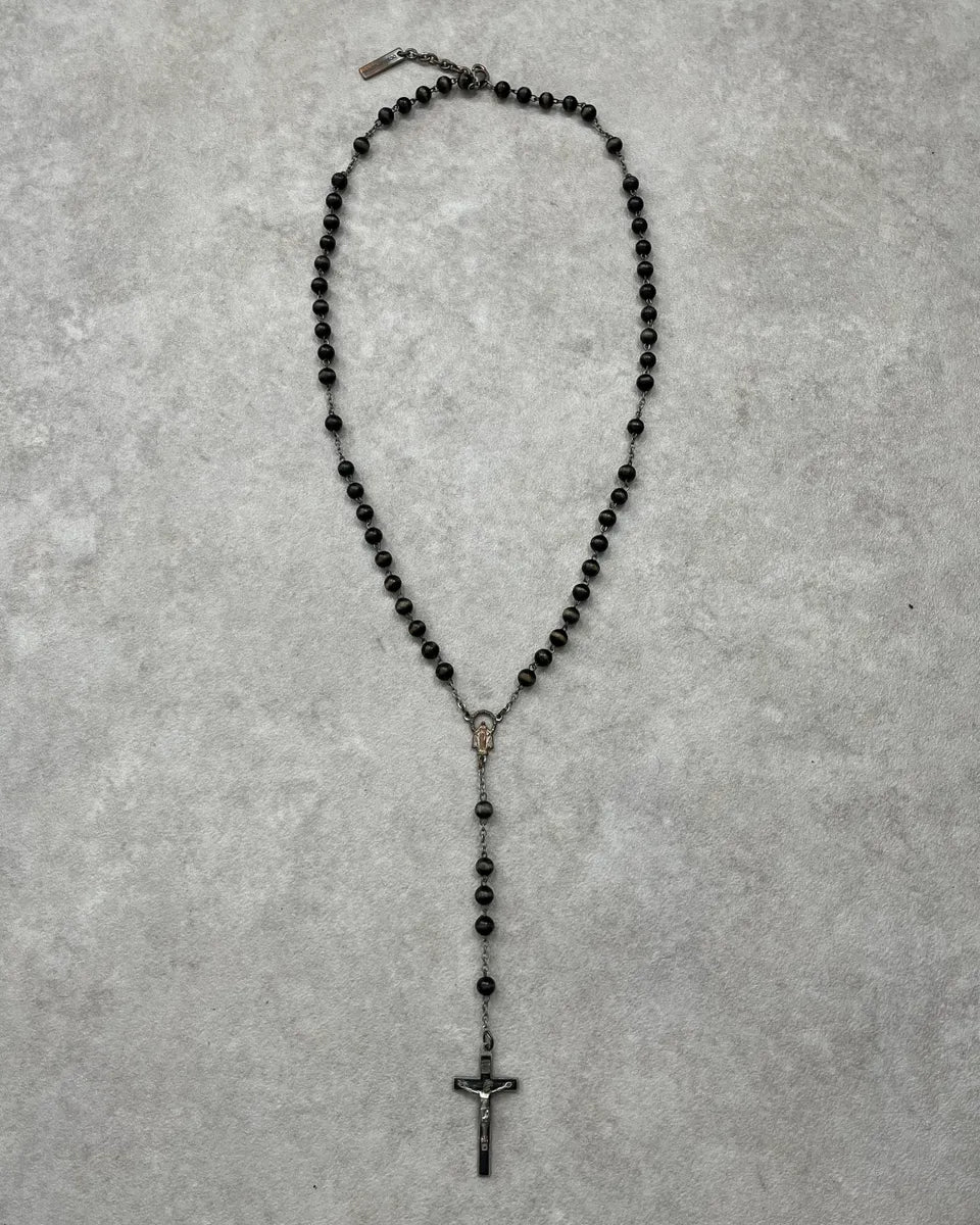 SS2003 Dolce & Gabbana Black & Brown Pearl Rosary Cross Necklace fjBCRRp 0