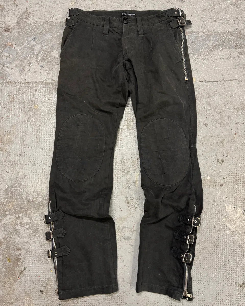 SS2002 Dolce & Gabbana Black Multi Zips Strapped Pants IJFasrj 0