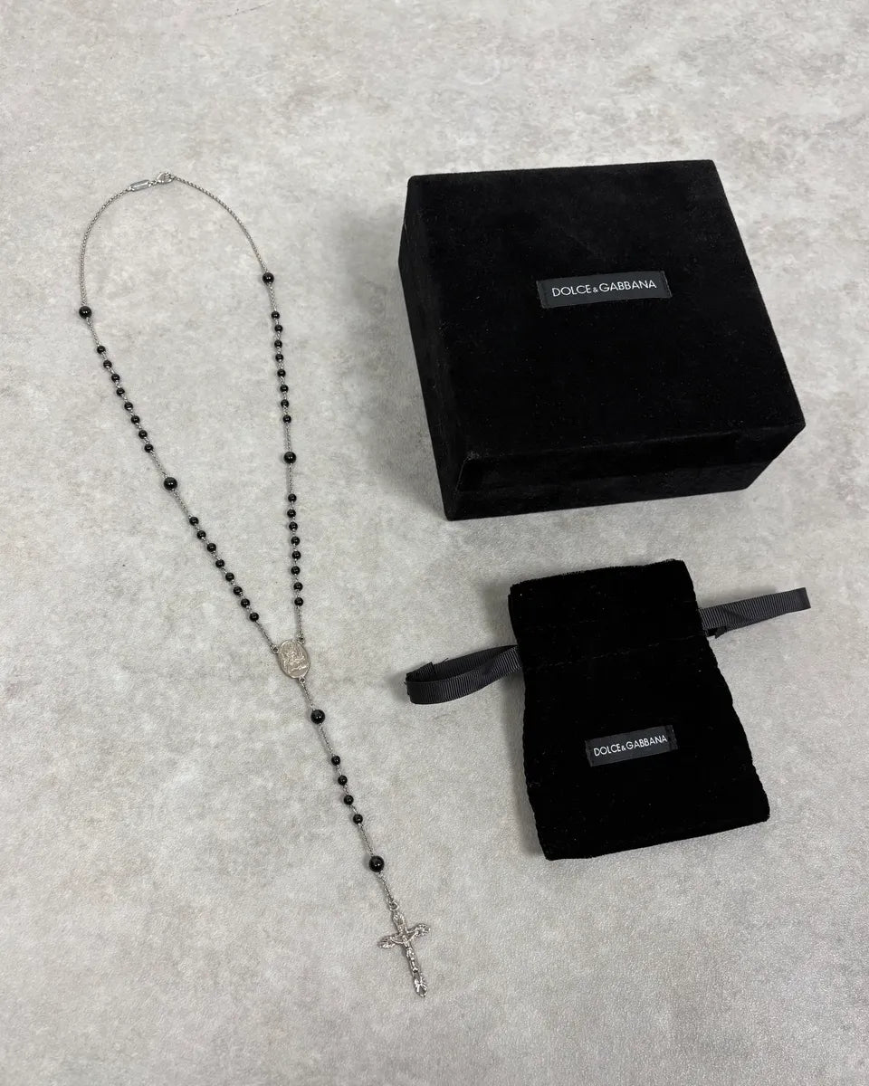 SS2015 Dolce & Gabbana Black Pearl Rosary Cross Necklace vpvpdaH 0