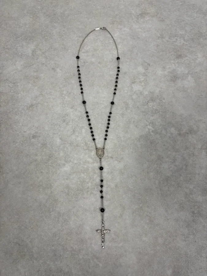 SS2015 Dolce & Gabbana Black Pearl Rosary Cross Necklace vpvpdaH 3