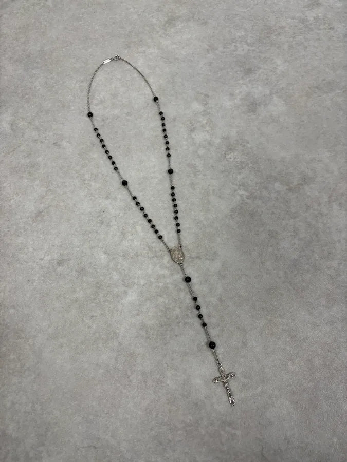 SS2015 Dolce & Gabbana Black Pearl Rosary Cross Necklace vpvpdaH 4