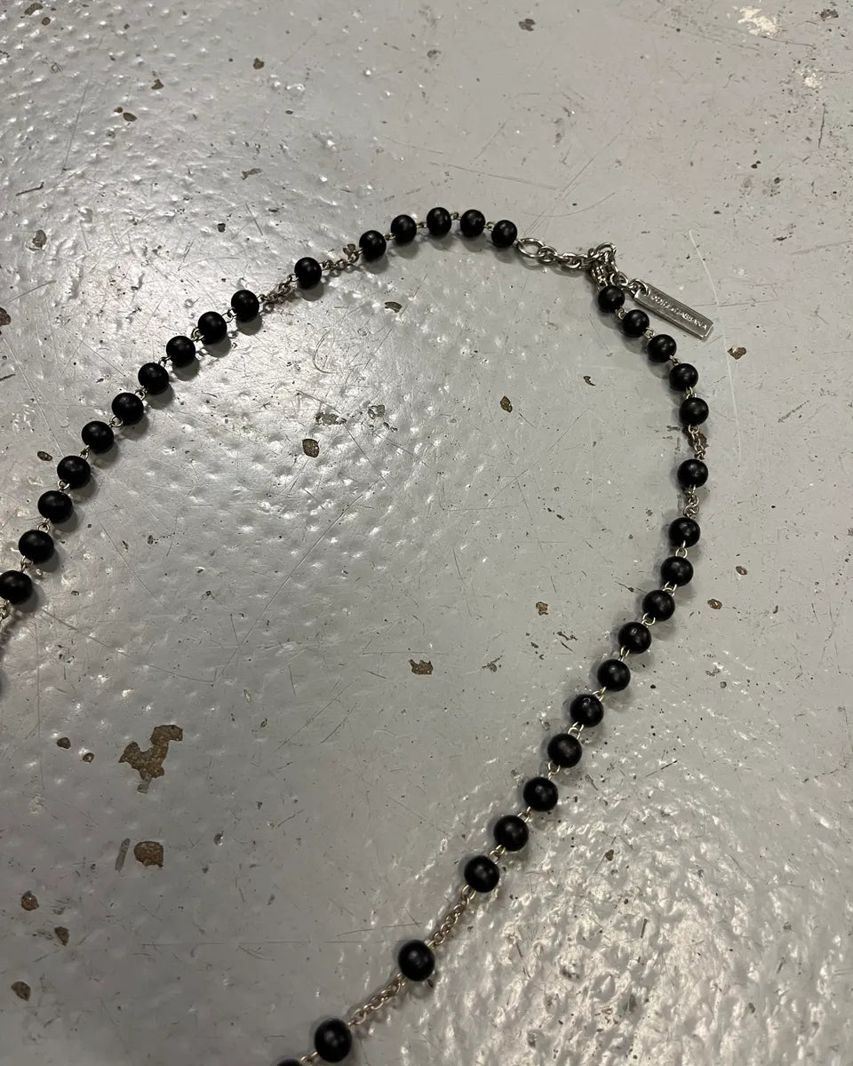 SS2003 Dolce & Gabbana Black Pearl Rosary Cross Silver Necklace EXkdEXW 3