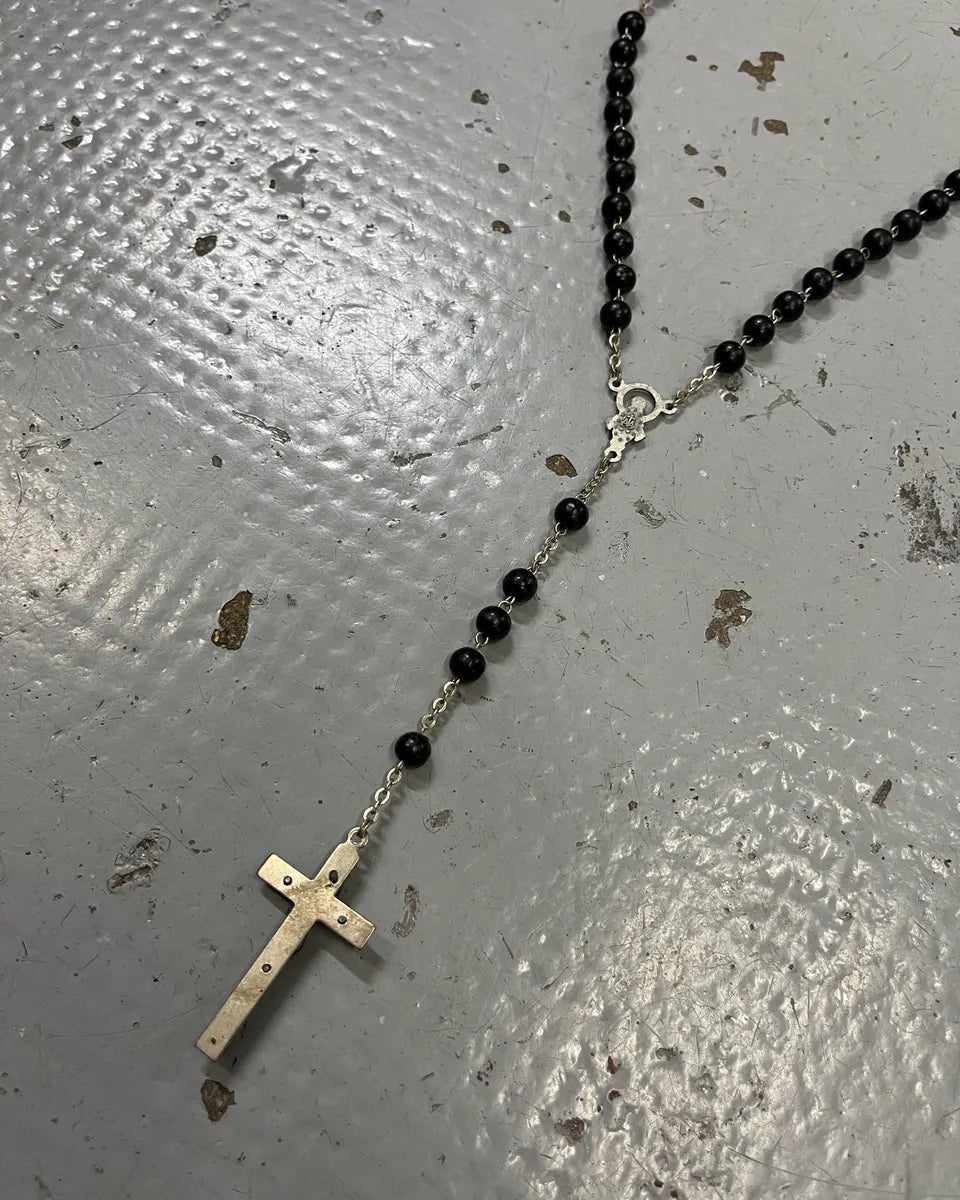 SS2003 Dolce & Gabbana Black Pearl Rosary Cross Silver Necklace EXkdEXW 5