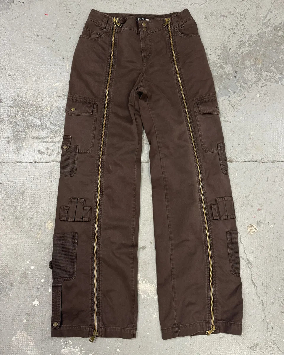 SS2003 Dolce & Gabbana Brown Aviator Full Zips Cargo Pant (S) 0