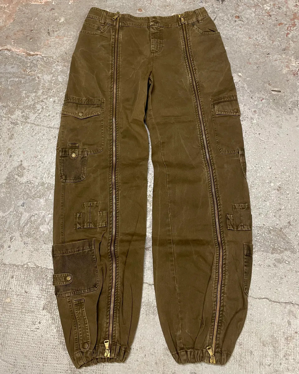 SS2003 Dolce & Gabbana Cargo Full Zip Aviator Olive Pants ATpdfFa 3