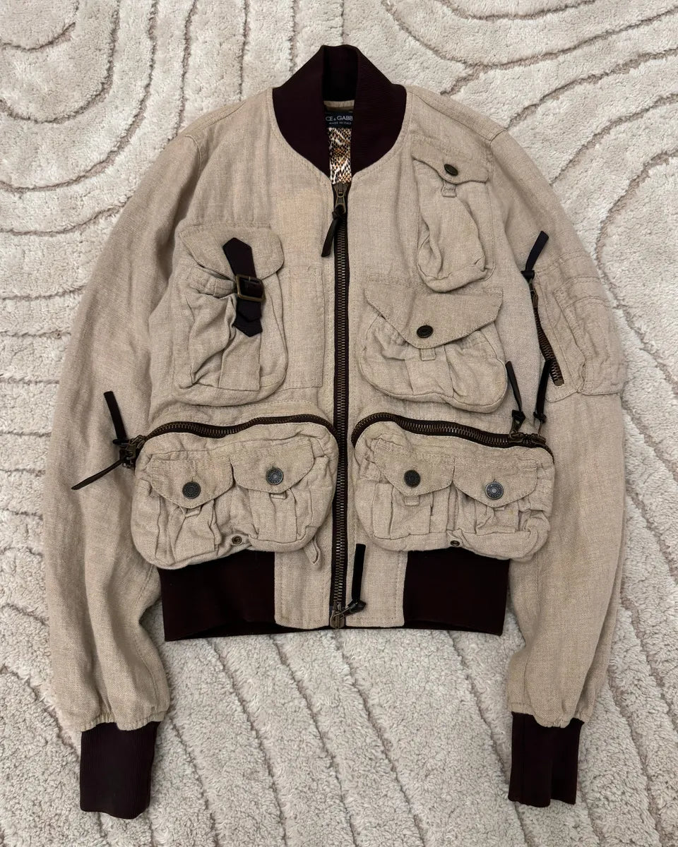 SS2003 Dolce & Gabbana Cargo Hunter Linen Jacket cQLwEPX 0