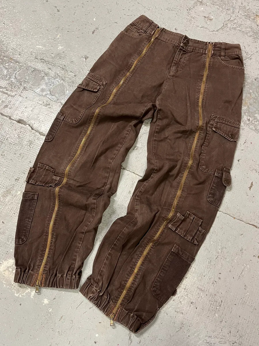 SS2003 Dolce & Gabbana Full Zip Aviator Parachute Cargo Brown Pants (M) raTwZZI 0