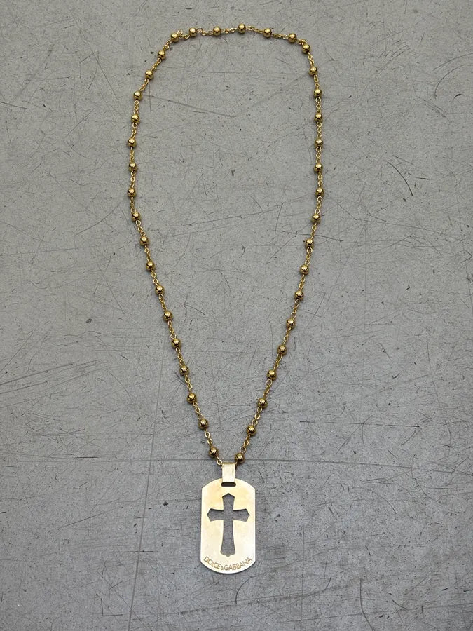 SS2003 Dolce & Gabbana Gold-Tone Cross Dog Tag Necklace aBrKTNG 0