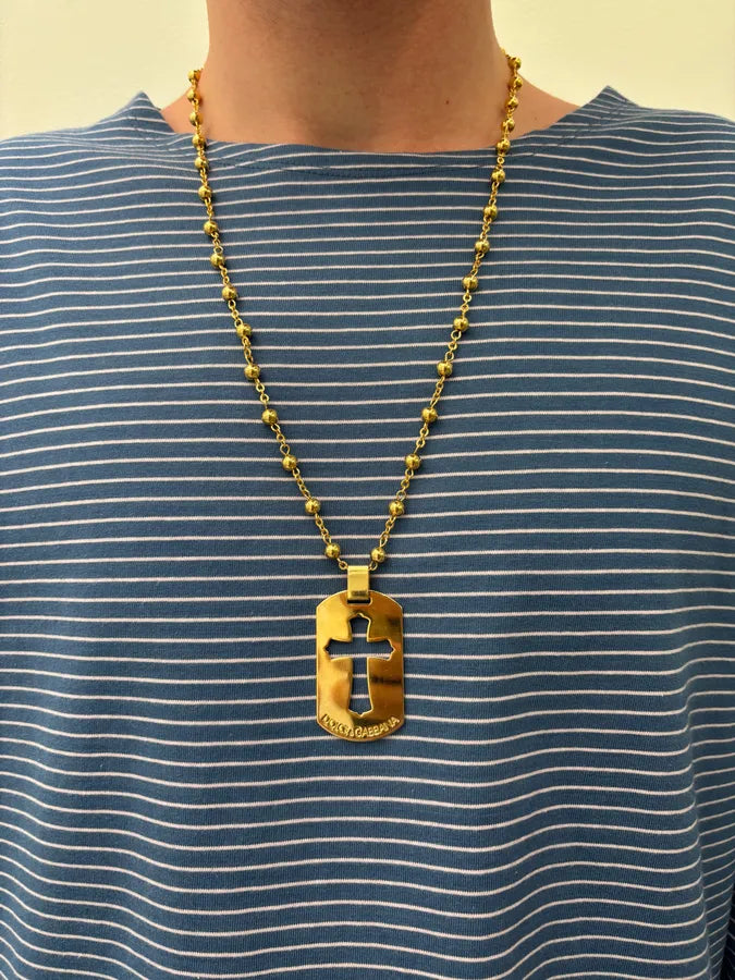 SS2003 Dolce & Gabbana Gold-Tone Cross Dog Tag Necklace aBrKTNG 2