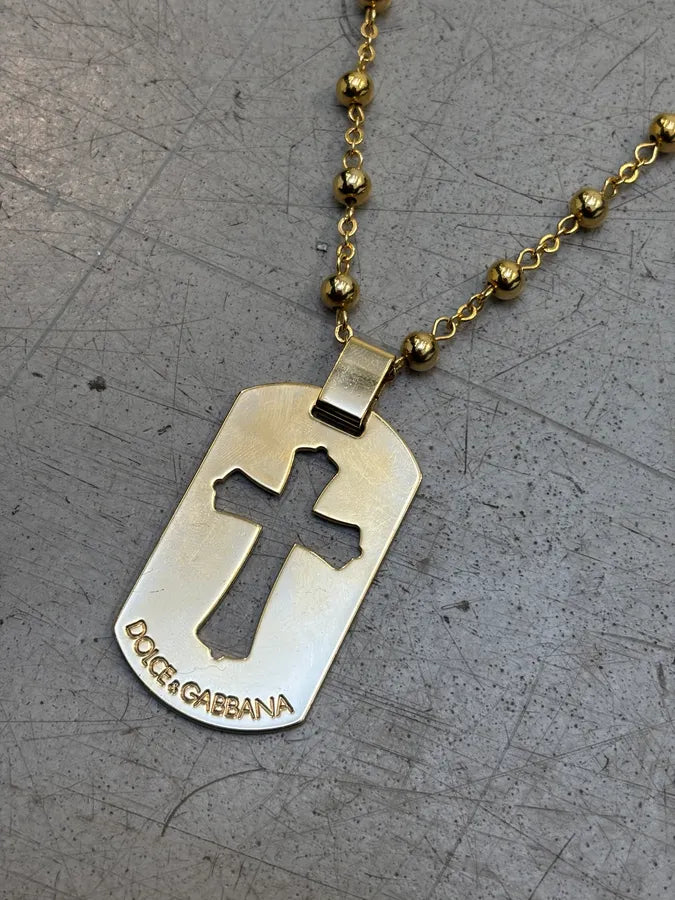 SS2003 Dolce & Gabbana Gold-Tone Cross Dog Tag Necklace aBrKTNG 4
