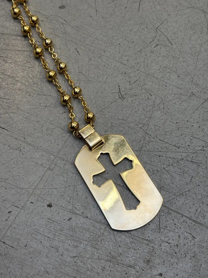 SS2003 Dolce & Gabbana Gold-Tone Cross Dog Tag Necklace aBrKTNG 5