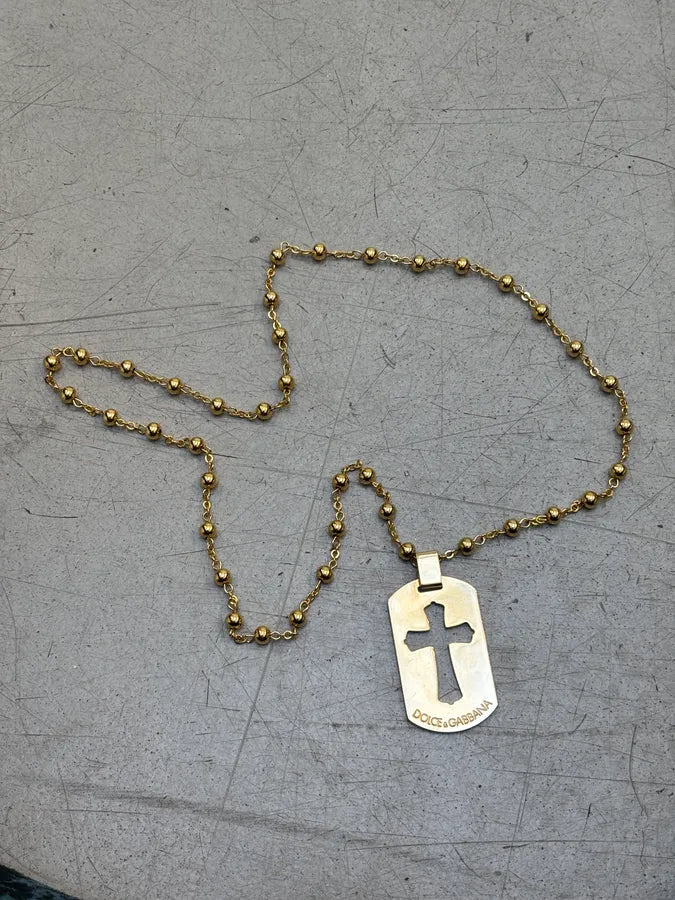 SS2003 Dolce & Gabbana Gold-Tone Cross Dog Tag Necklace aBrKTNG 6