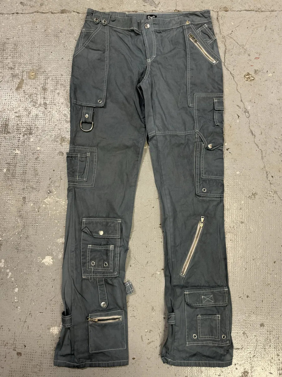 SS2003 Dolce & Gabbana Grey Army Multi Zips Bondage Pants RAYNAwL 0
