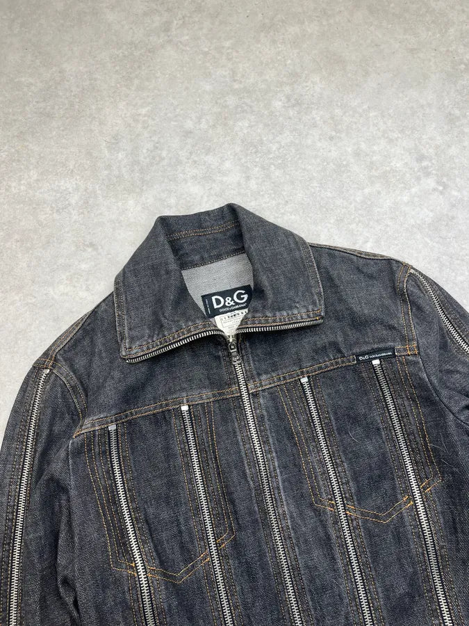 SS2003 Dolce & Gabbana Grey Raw Multi Zip Denim Jacket XinzVzU 4