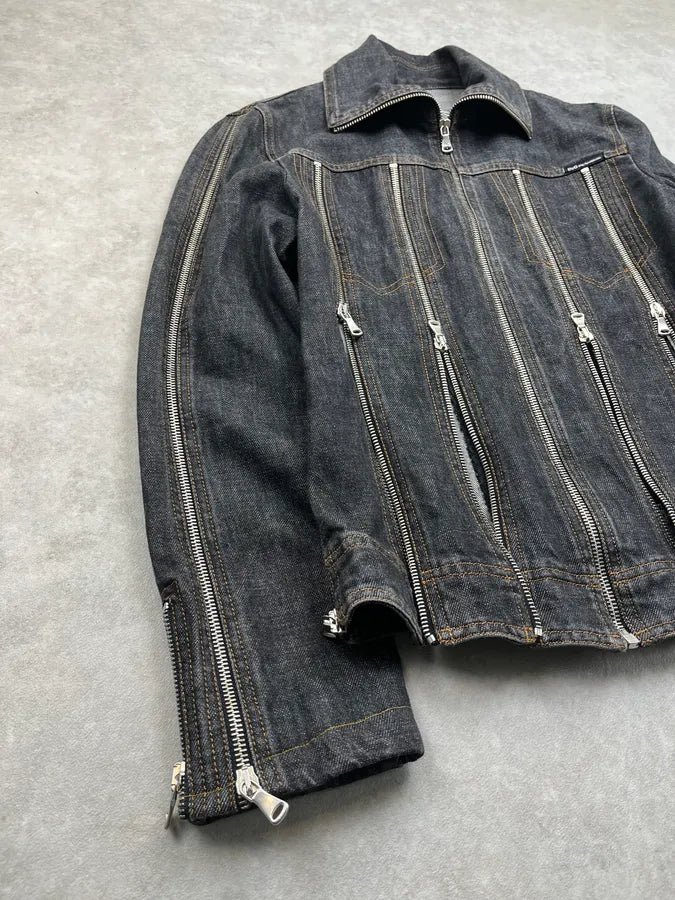 SS2003 Dolce & Gabbana Grey Raw Multi Zip Denim Jacket XinzVzU 3
