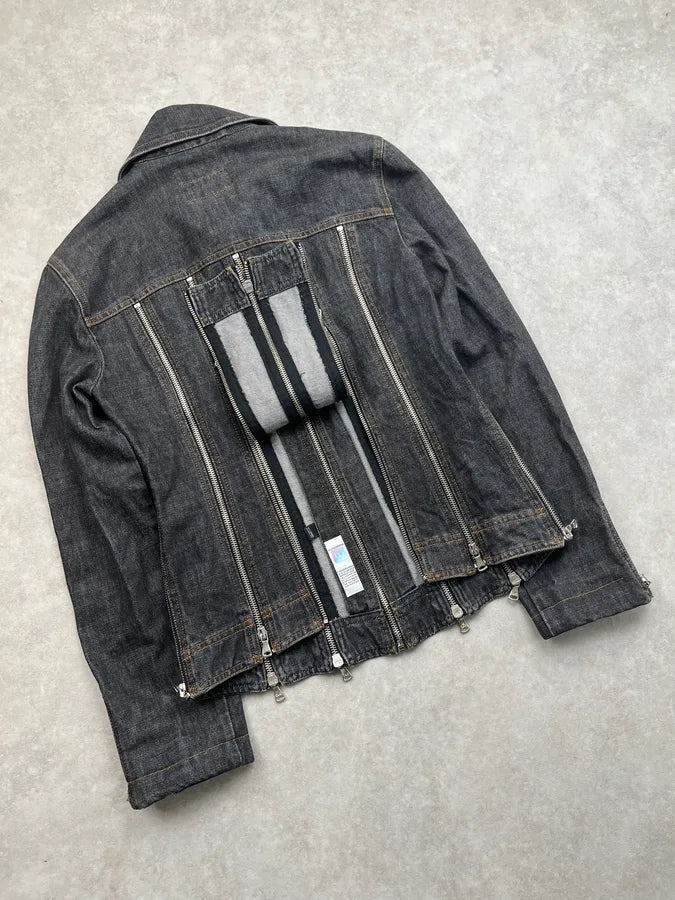 SS2003 Dolce & Gabbana Grey Raw Multi Zip Denim Jacket XinzVzU 7