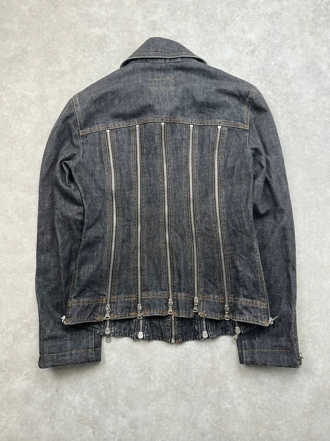 SS2003 Dolce & Gabbana Grey Raw Multi Zip Denim Jacket XinzVzU 6