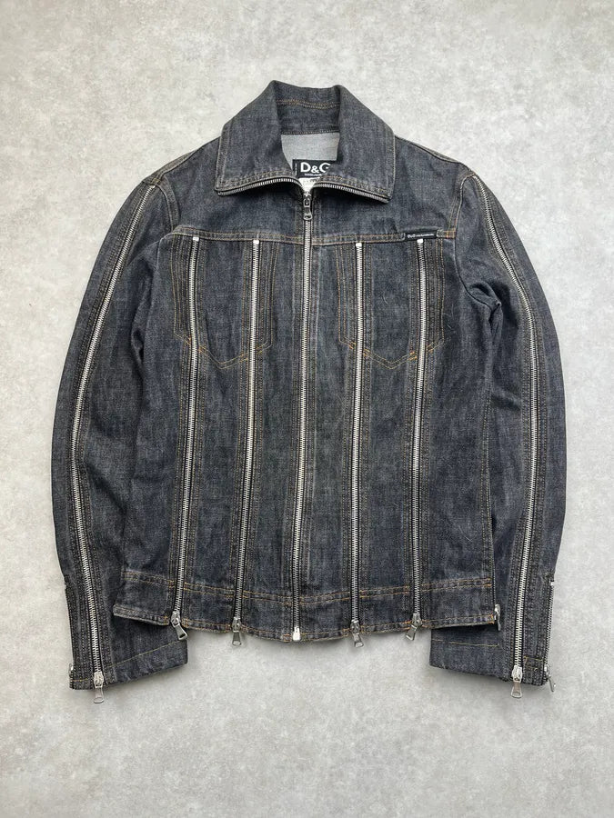 SS2003 Dolce & Gabbana Grey Raw Multi Zip Denim Jacket XinzVzU 0
