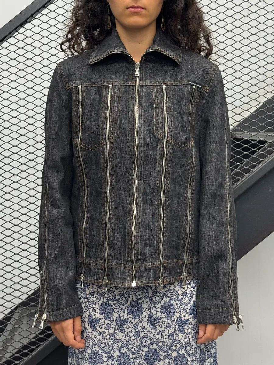 SS2003 Dolce & Gabbana Grey Raw Multi Zip Denim Jacket XinzVzU 1