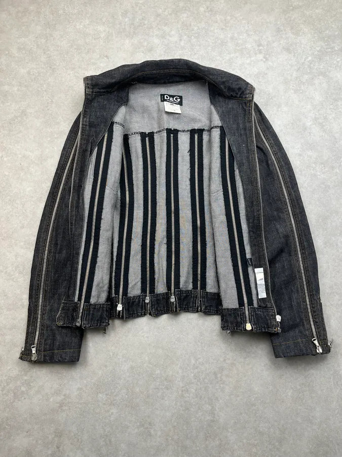 SS2003 Dolce & Gabbana Grey Raw Multi Zip Denim Jacket XinzVzU 9