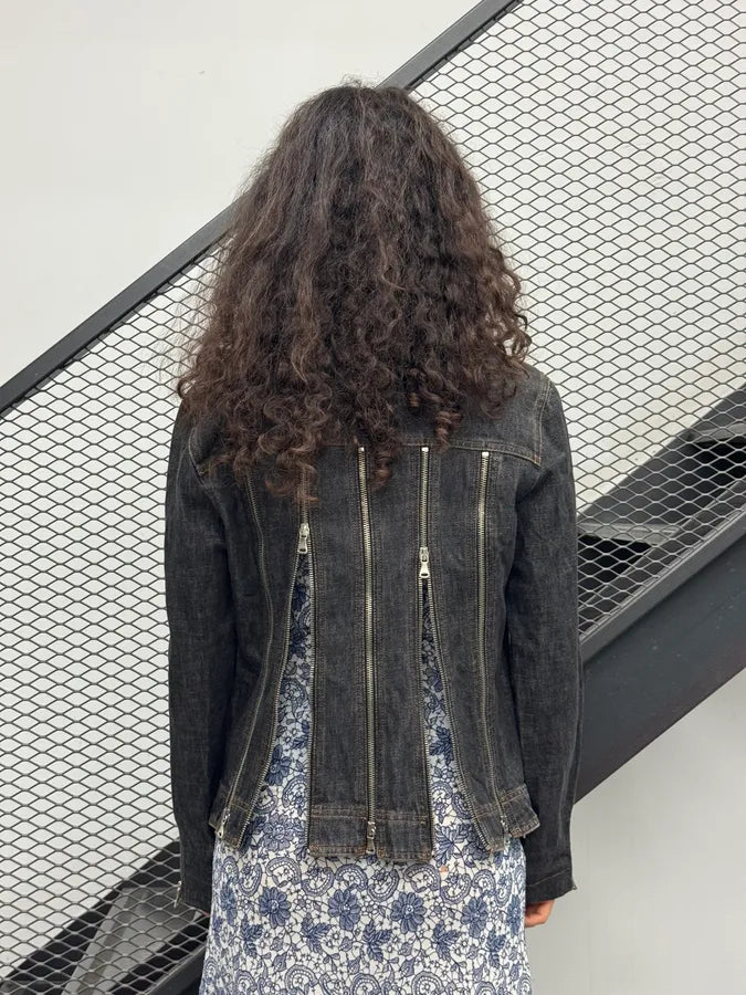 SS2003 Dolce & Gabbana Grey Raw Multi Zip Denim Jacket XinzVzU 2