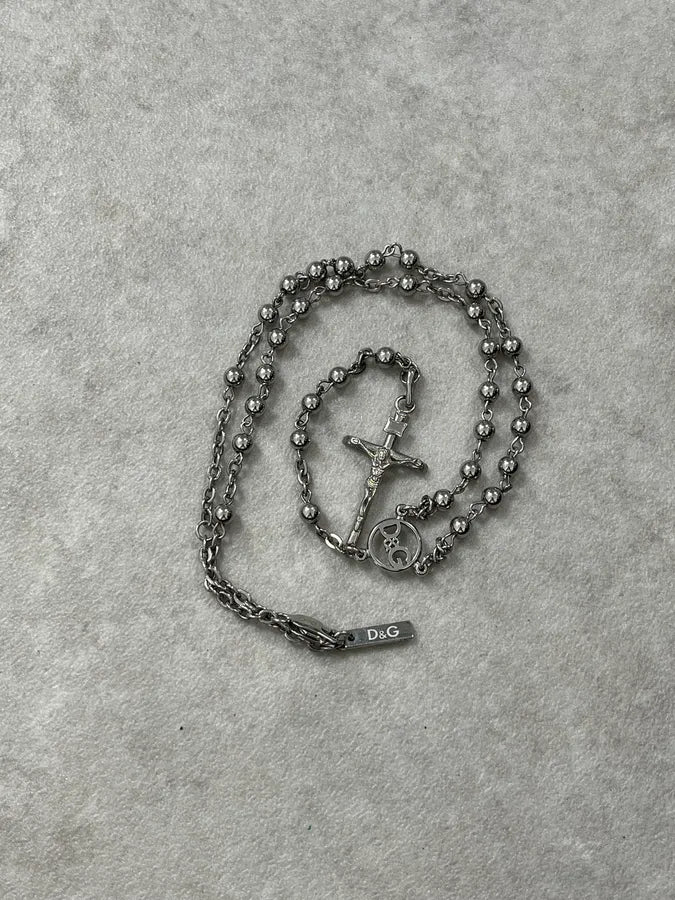 SS2003 Dolce & Gabbana Grey Rosary Cross Necklace EcyUVRX 3