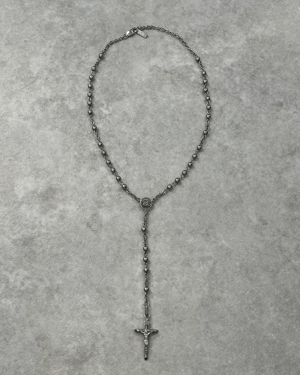 SS2003 Dolce & Gabbana Grey Rosary Cross Necklace EcyUVRX 0
