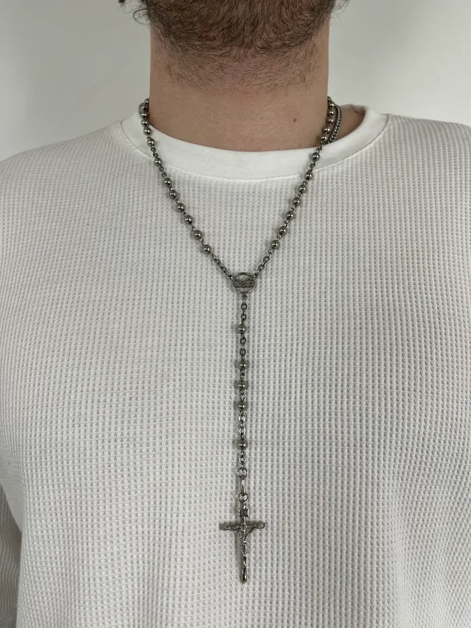 SS2003 Dolce & Gabbana Grey Rosary Cross Necklace EcyUVRX 1