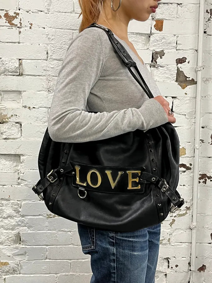 SS2003 Dolce & Gabbana Love Black Leather Handle Bag OlEArpH 1