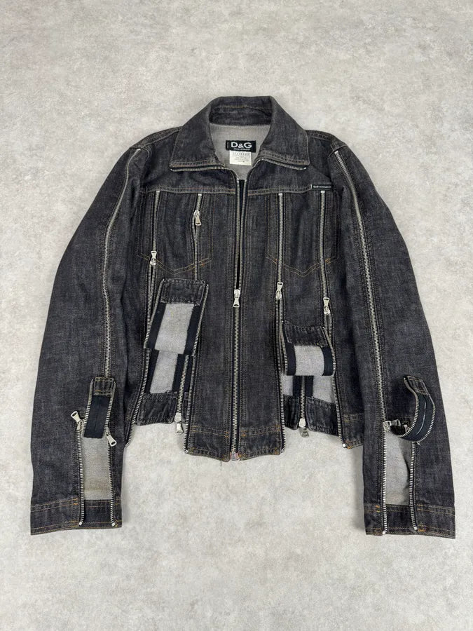 SS2003 Dolce & Gabbana Navy Blue Multi-Zip Denim Jacket kmZHaDc 0
