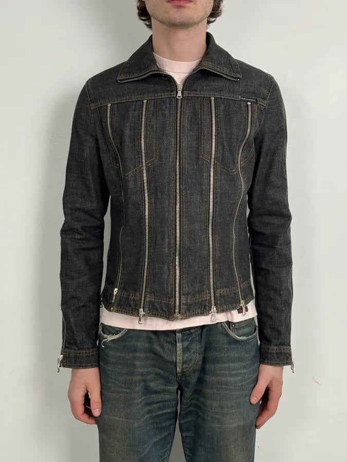 SS2003 Dolce & Gabbana Navy Blue Multi-Zip Denim Jacket kmZHaDc 1