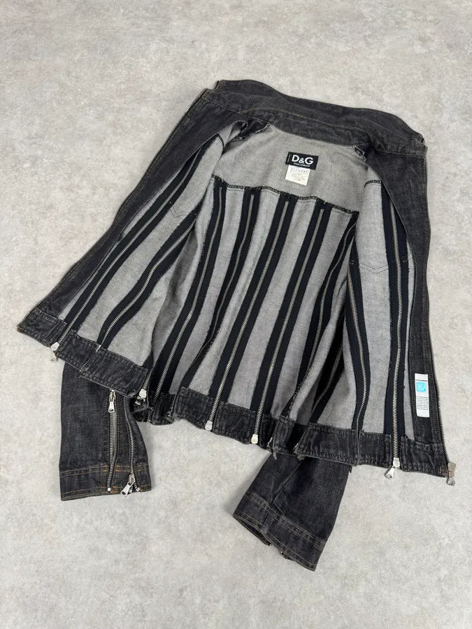 SS2003 Dolce & Gabbana Navy Blue Multi-Zip Denim Jacket kmZHaDc 10