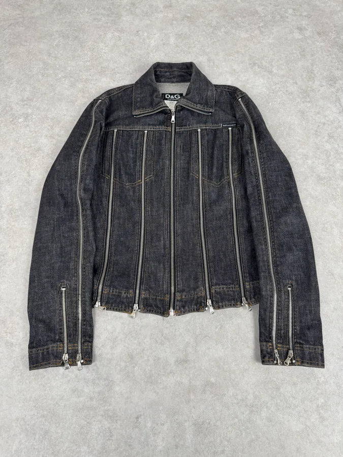 SS2003 Dolce & Gabbana Navy Blue Multi-Zip Denim Jacket kmZHaDc 2