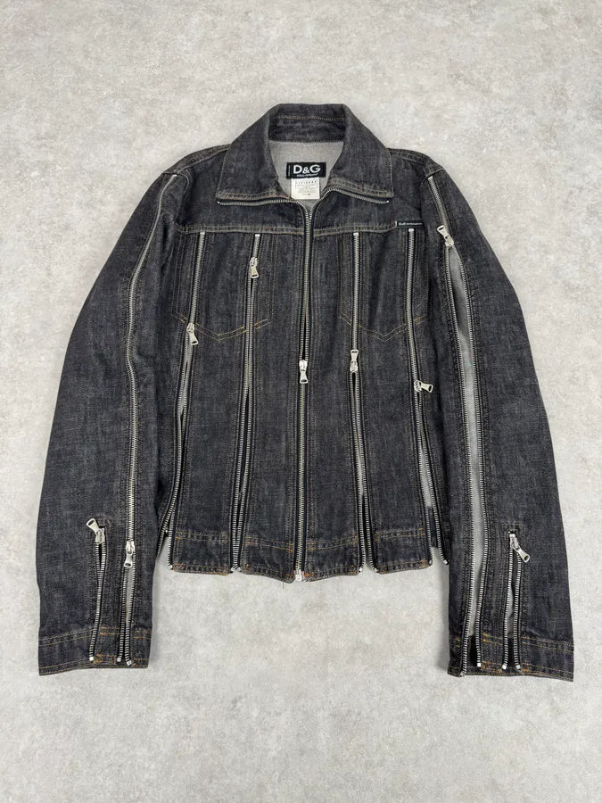 SS2003 Dolce & Gabbana Navy Blue Multi-Zip Denim Jacket kmZHaDc 3