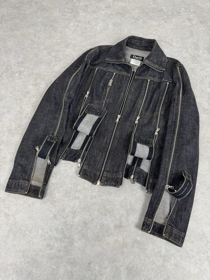 SS2003 Dolce & Gabbana Navy Blue Multi-Zip Denim Jacket kmZHaDc 4