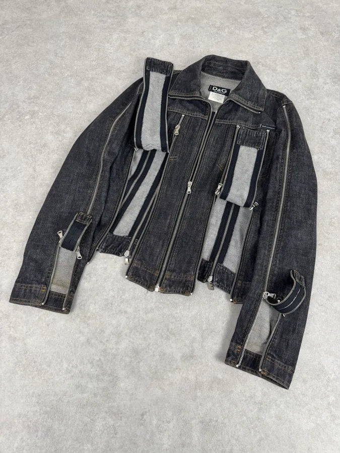 SS2003 Dolce & Gabbana Navy Blue Multi-Zip Denim Jacket kmZHaDc 6