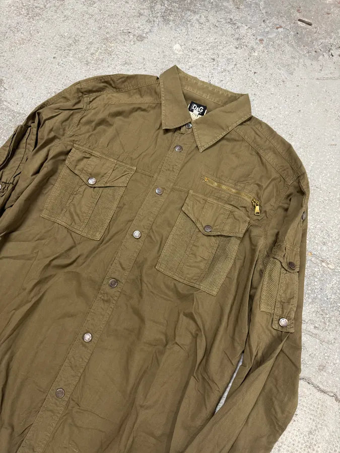SS2003 Dolce & Gabbana Olive Cargo Military Shirt (L) UJZOoxJ 7