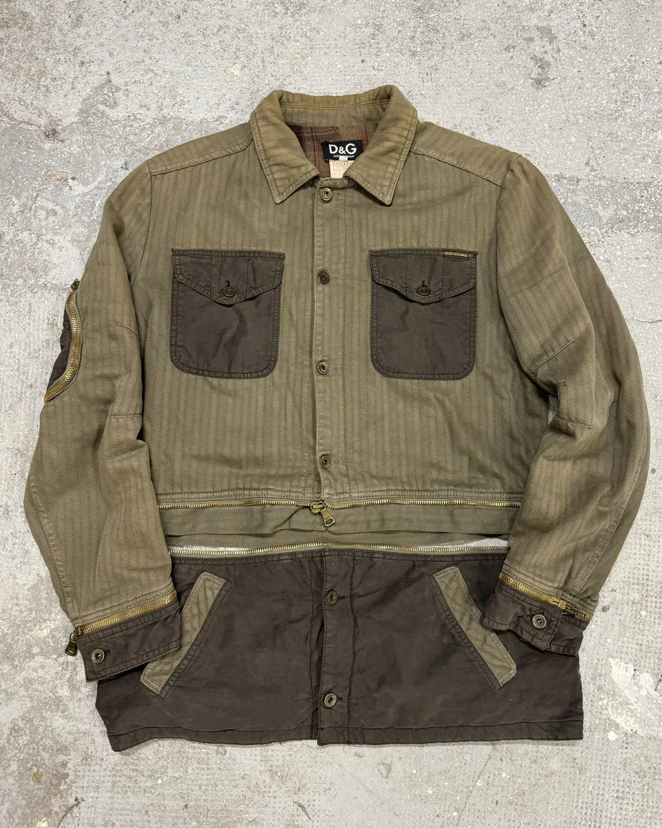 SS2003 Dolce & Gabbana Olive Military Cardo Detachable Zip Shirt Jacket (L) 0