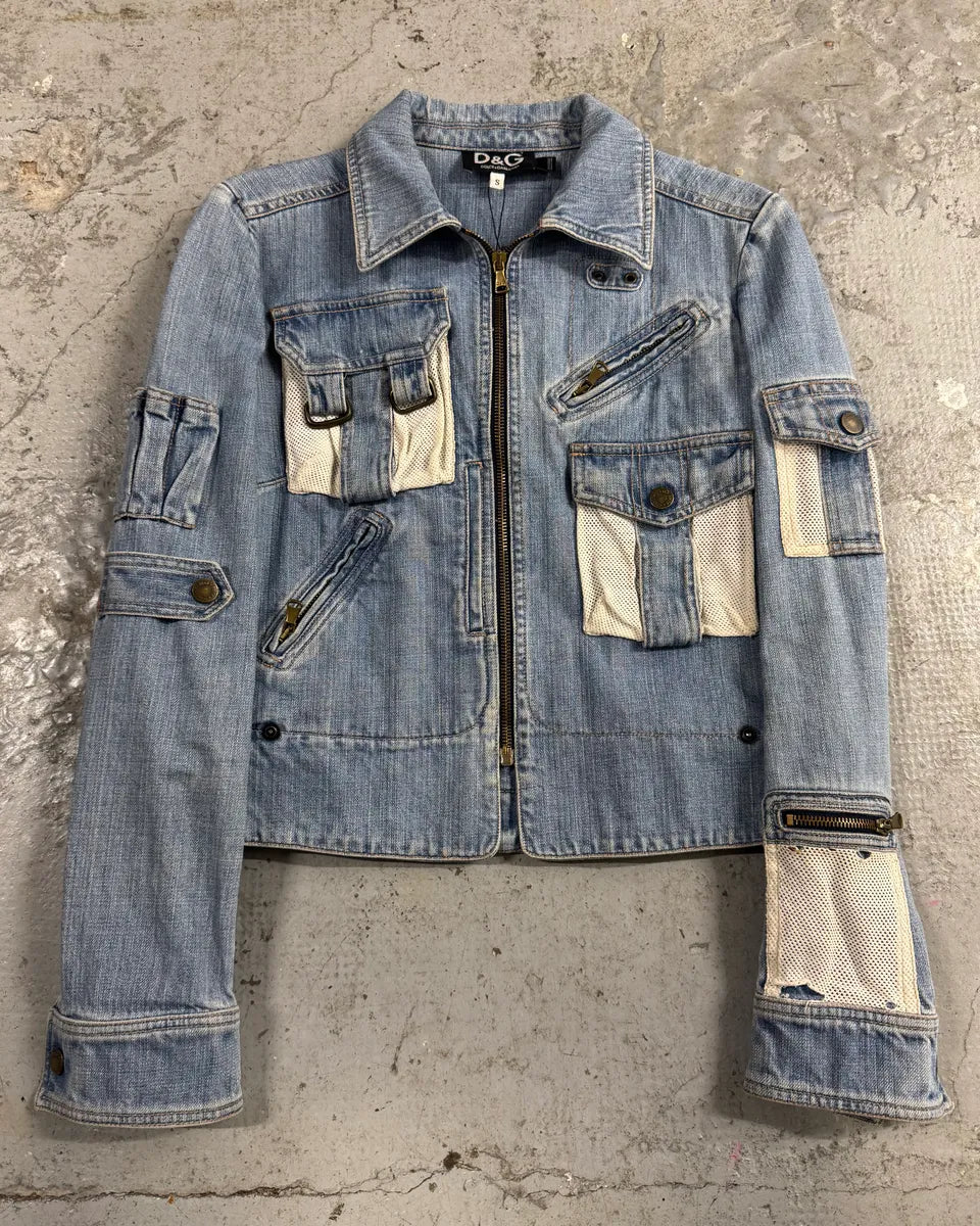 SS2003 Dolce & Gabbana Parachute Denim Cargo Cropped Jacket (M) uqfGytD 0