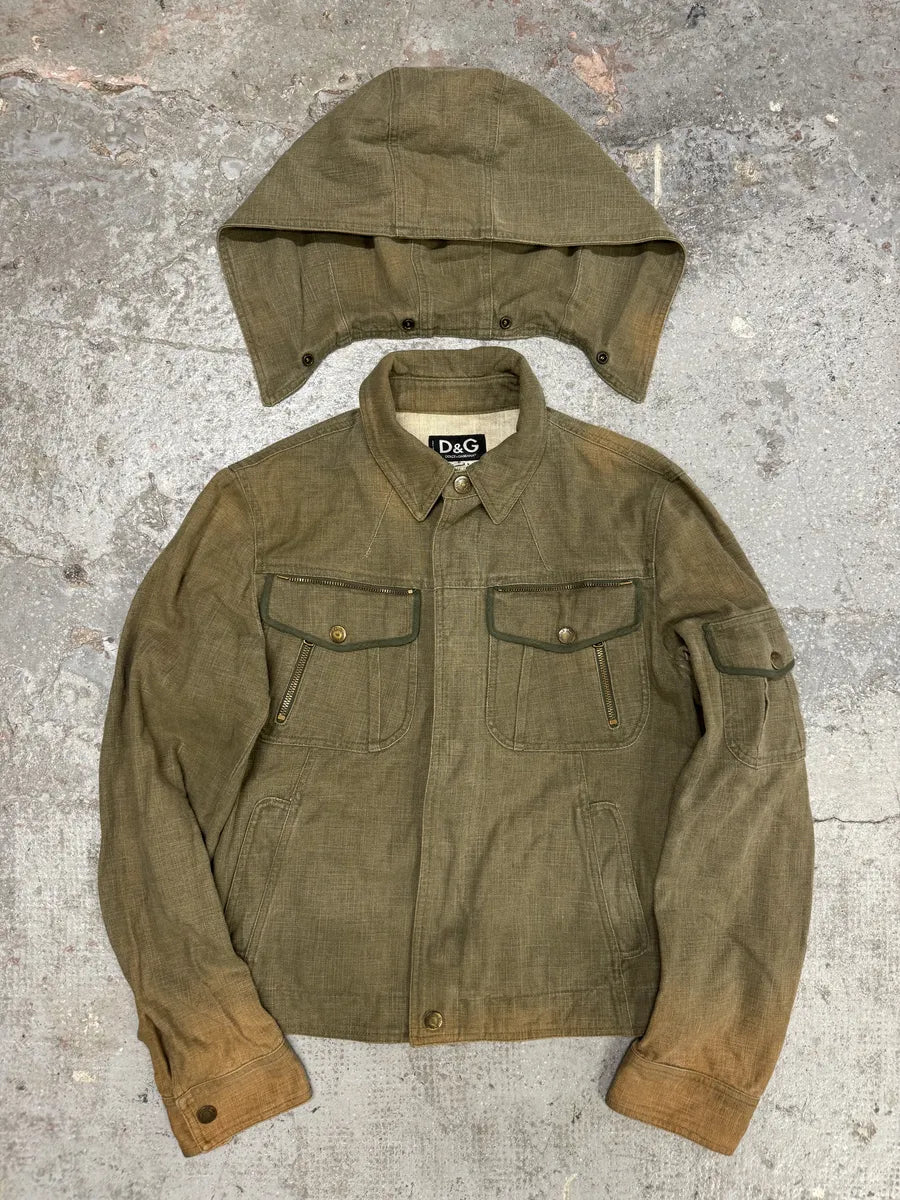 SS2003 Dolce & Gabbana Rebel Combat Hooded Denim Jacket (S) DsxqtqA 0