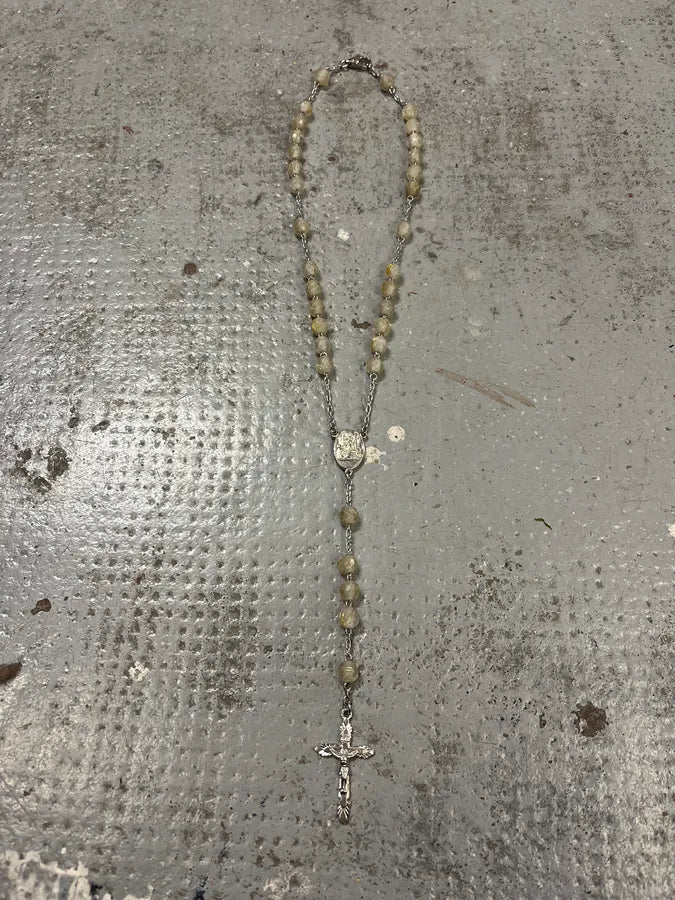 SS2003 Dolce & Gabbana Rosary Pearl Cross Silver Necklace HLDttXS 0