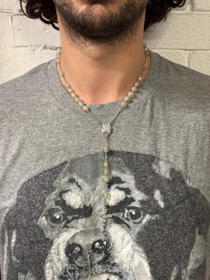 SS2003 Dolce & Gabbana Rosary Pearl Cross Silver Necklace HLDttXS 1