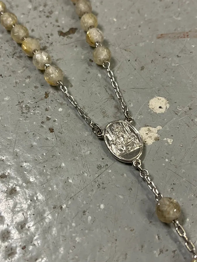 SS2003 Dolce & Gabbana Rosary Pearl Cross Silver Necklace HLDttXS 3