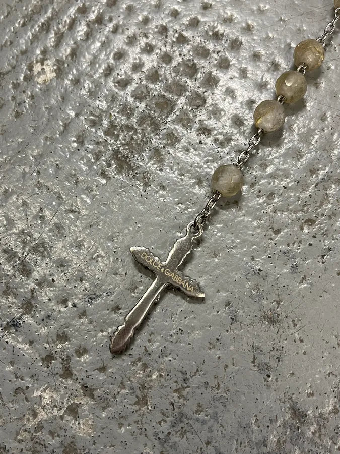 SS2003 Dolce & Gabbana Rosary Pearl Cross Silver Necklace HLDttXS 6