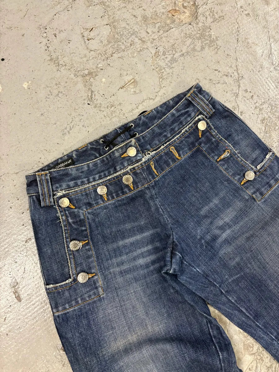 SS2003 Dolce & Gabbana Sex Buttoned Blue Denim Jeans (XS/S) nVMPRDY 11