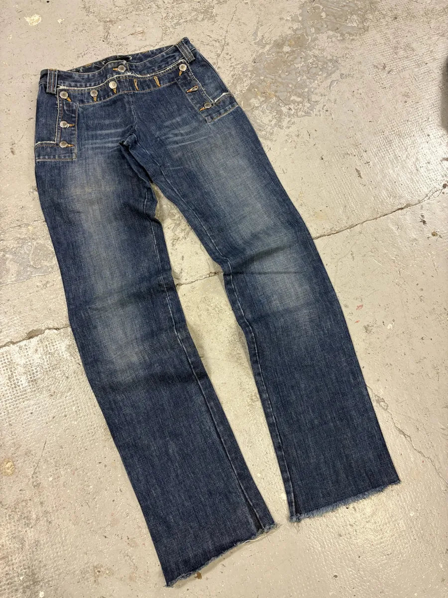 SS2003 Dolce & Gabbana Sex Buttoned Blue Denim Jeans (XS/S) nVMPRDY 5