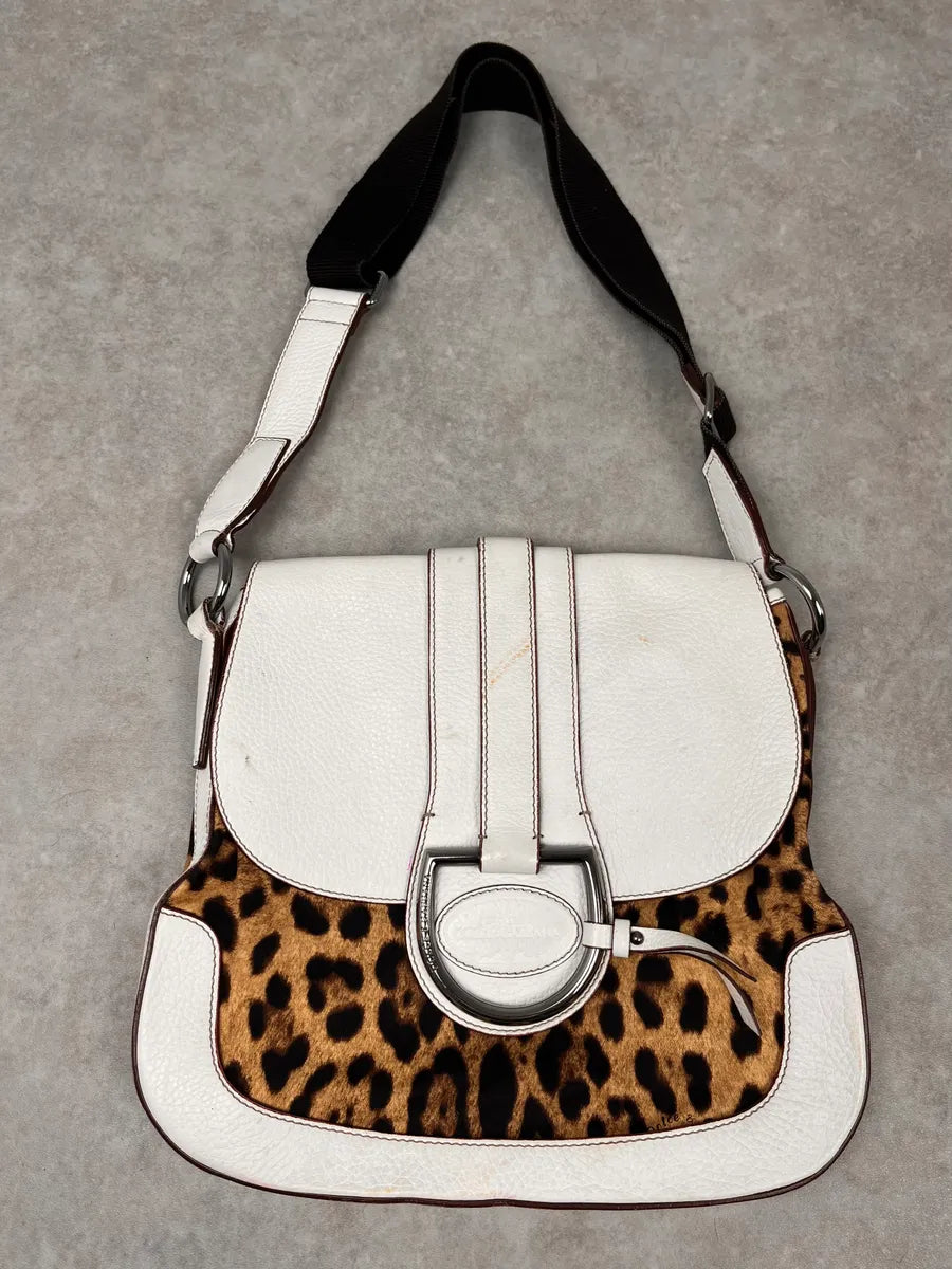 SS2003 Dolce & Gabbana White Leather Leopard Handle Bag lLOQCTW 0