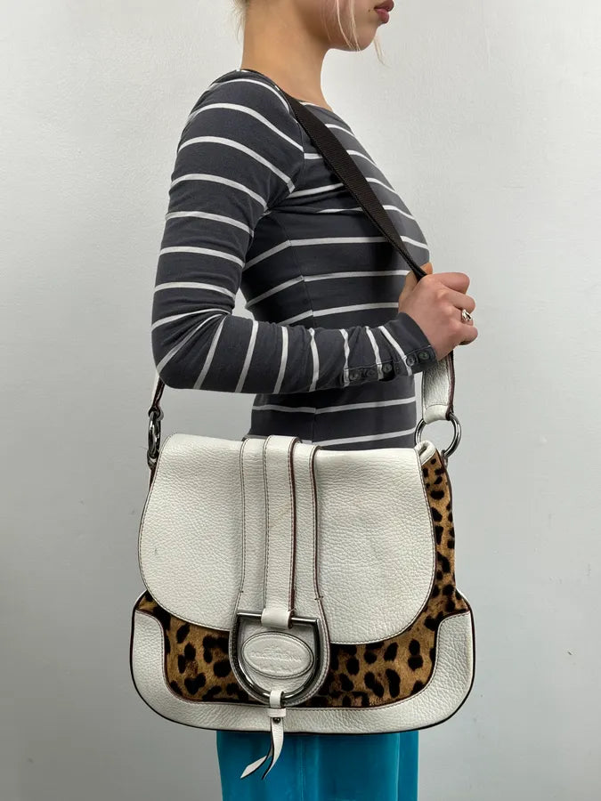 SS2003 Dolce & Gabbana White Leather Leopard Handle Bag lLOQCTW 1